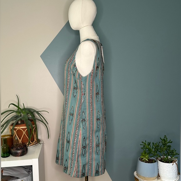 Alice + Olivia Beaded Ikat Stripe Shift Dress Southwest Boho Blue Multi NWT 12 - Picture 3 of 13